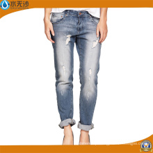 Atacado Wash Ripped Fashion Long Jeans para Mulheres